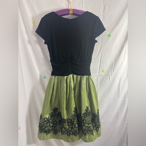 VTG Y2K SemiFormal Whimsigoth Grunge Fairy Black+Sage Midi Skater Dress Size M - Picture 2 of 16